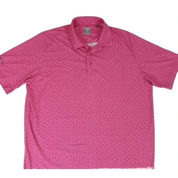 Callaway Opti-Dri "Sun Kissed Coral" Pink Circular Pattern Polo Golf Shirt Men L - Picture 2 of 5